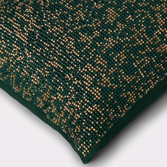 Threshold Green & Gold Mini Beaded Pillow - Picture 3 of 4